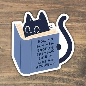 Black cat reading book vinyl sticker decor laptop book cup phone tablet luggage